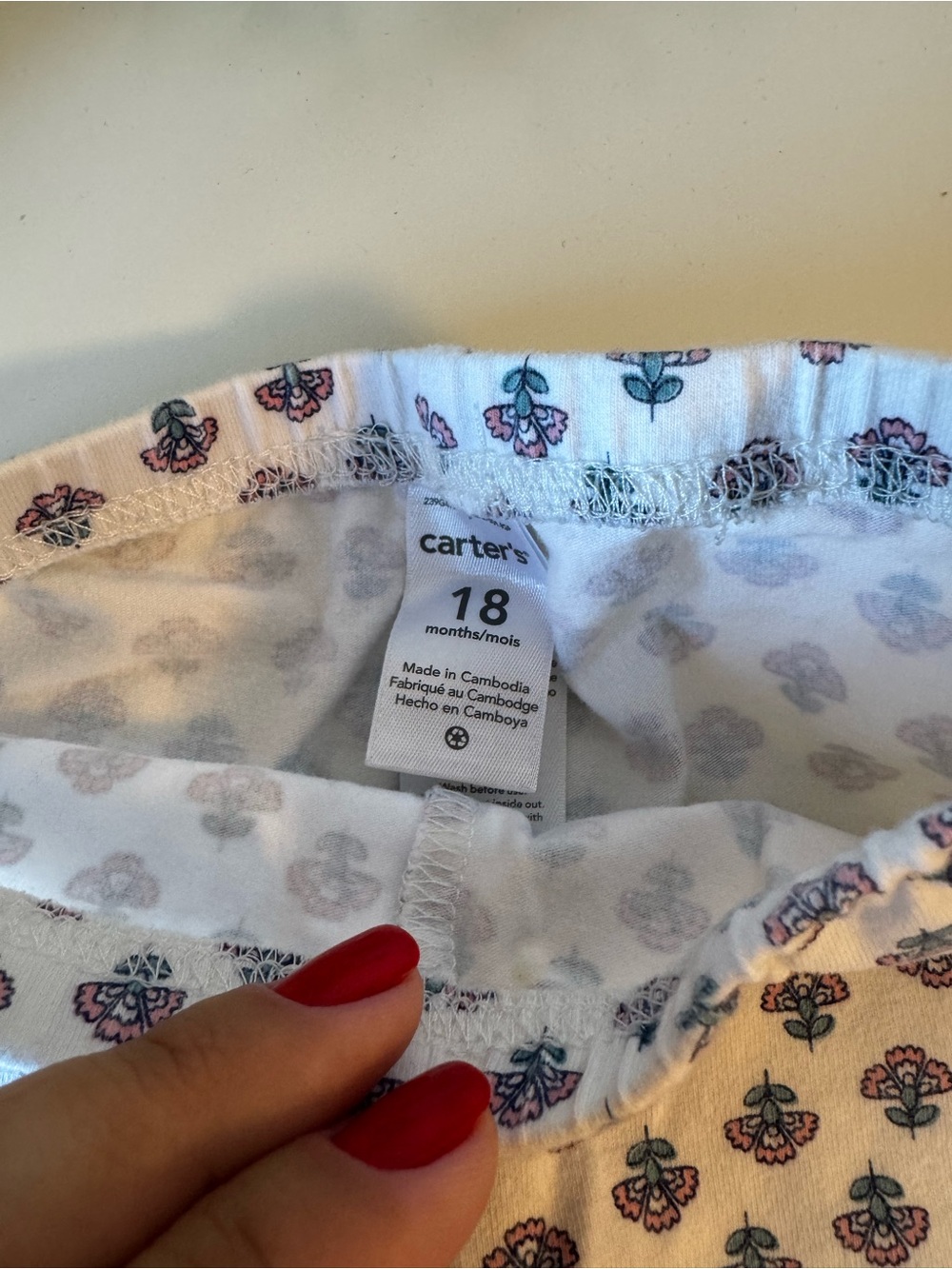 Carter's Floral Leggings Girls Size 18 Months White Blue Pink - Picture 3 of 4